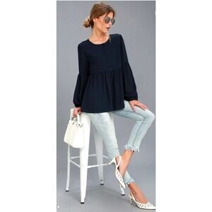 Lulus Primrose and Proper Long Sleeve Top women’s size M navy blue